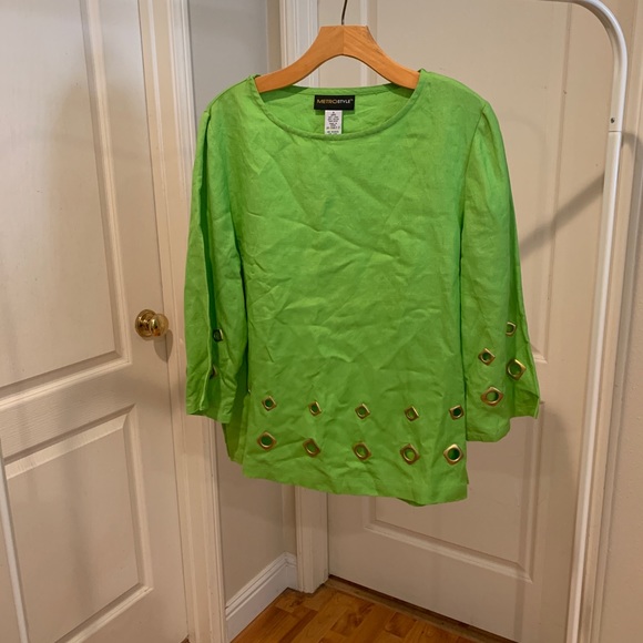Vintage lime green blouse with hardware cut outs - Picture 3 of 3